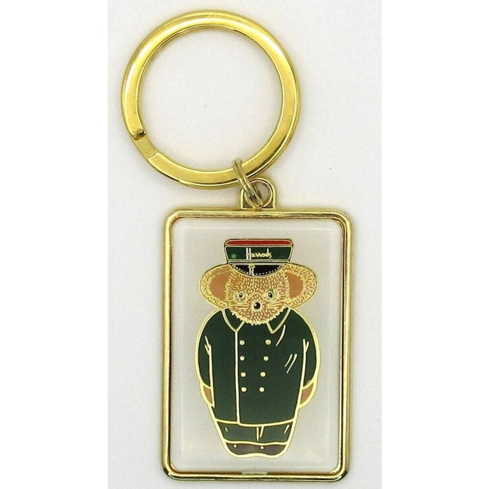 Vintage Reli Harrods England Bear Doorman Gold Tone Metal Key Ring Keychain